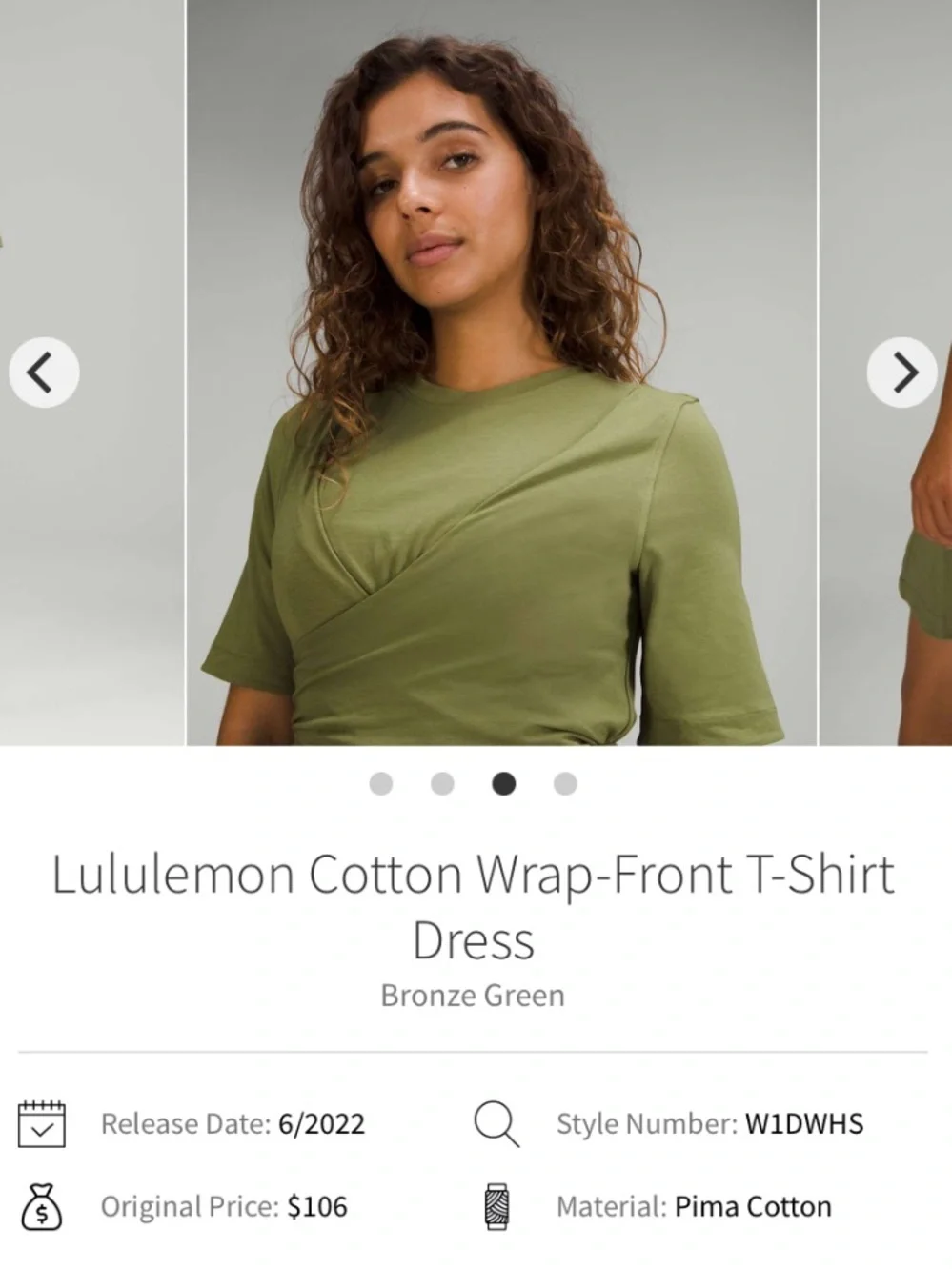 Lululemon Pima Cotton Wrap Mini Dress Small 4-6 Olive Green Casual Travel